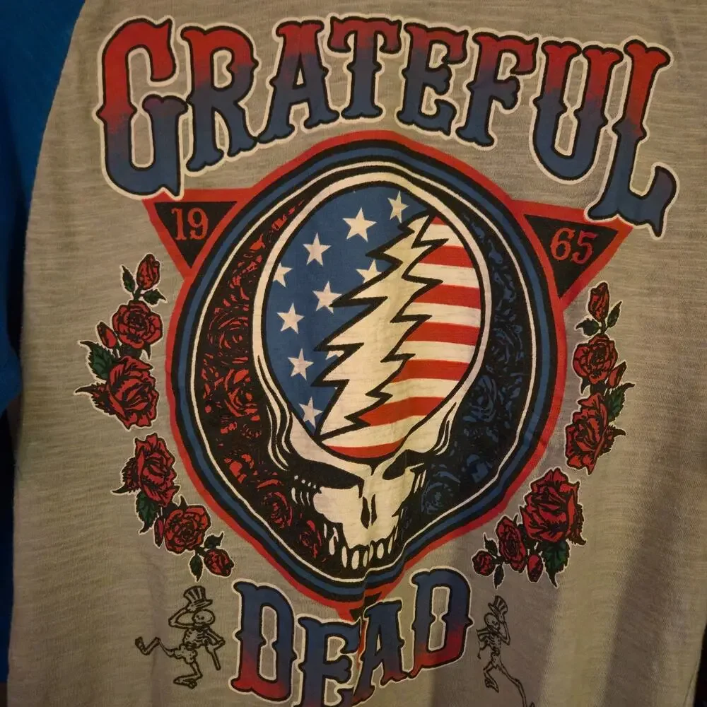 Grateful Dead Raglan 3/4 Sleeve Shirt Size Large Steal Your Face 1965 Baseball
